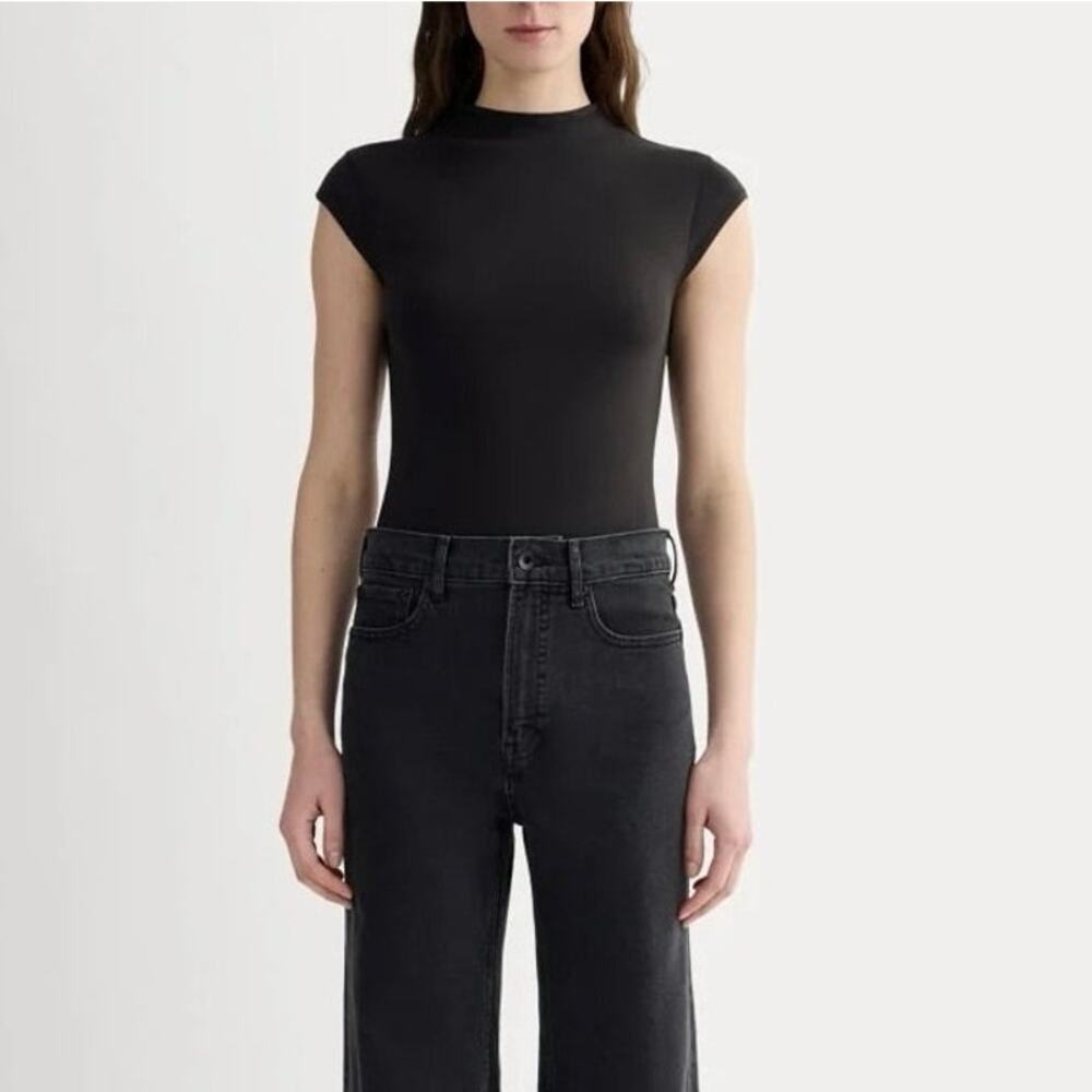 NWT Everlane The Form Funnel-Neck Supima Cotton Bodysuit In Black Size Small